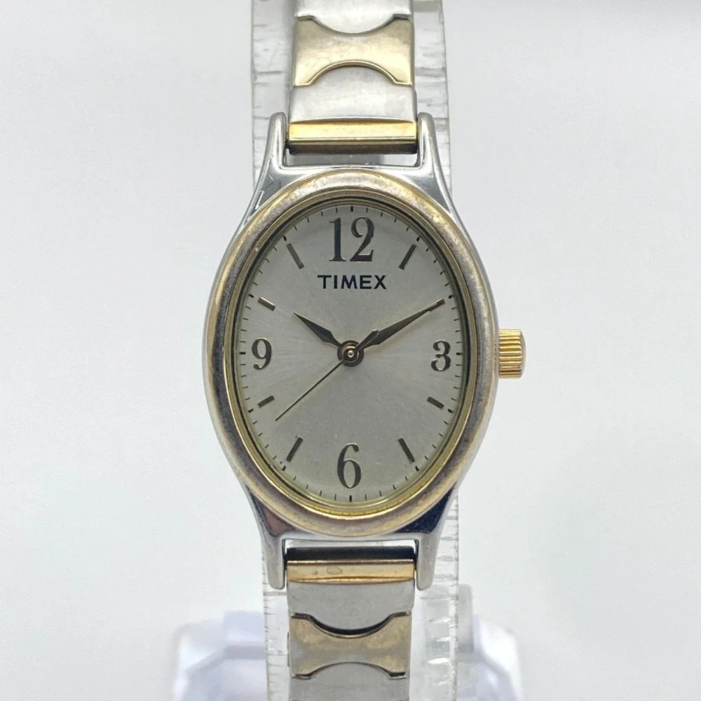 Timex Cavatina Watch Women Gold Silver Tone 21mm Stretch Band New Battery 6.25